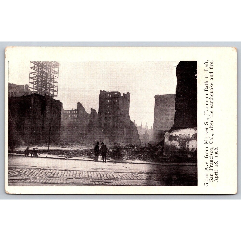 1906 San Francisco Earthquake Postcard Grant Ave Market Hamman Bath M Rieder
